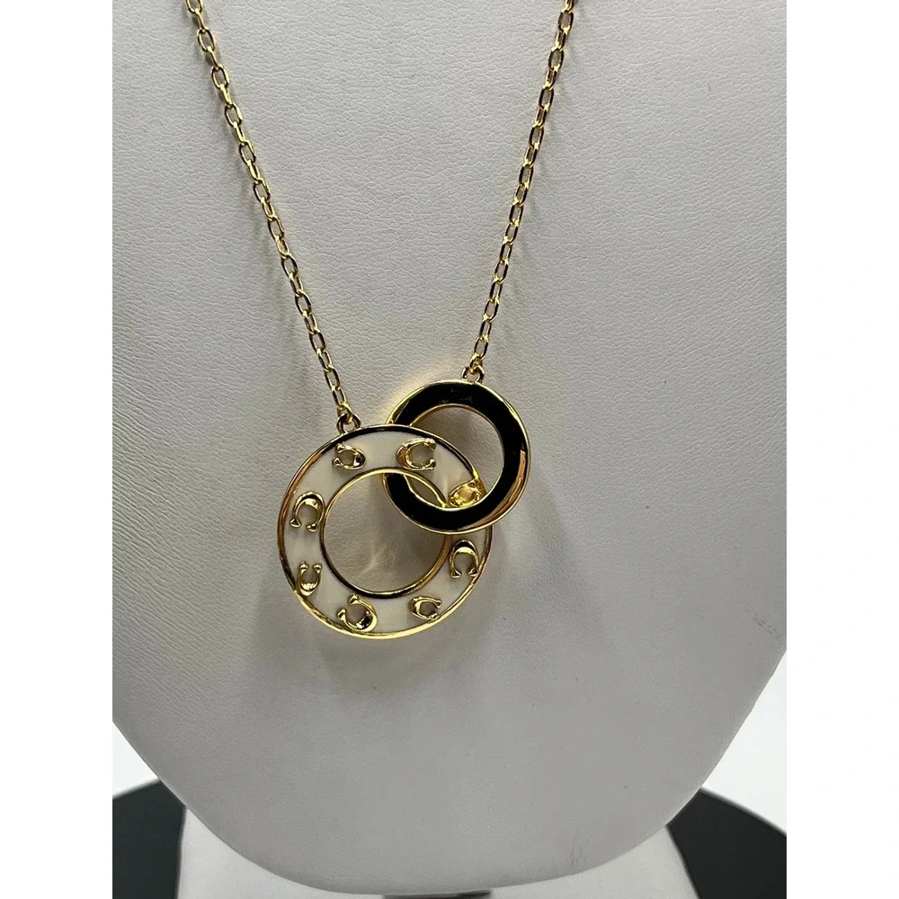 Coach Pegged Signature Interlocking Open Enamel Circle Link Gold Plated Necklace